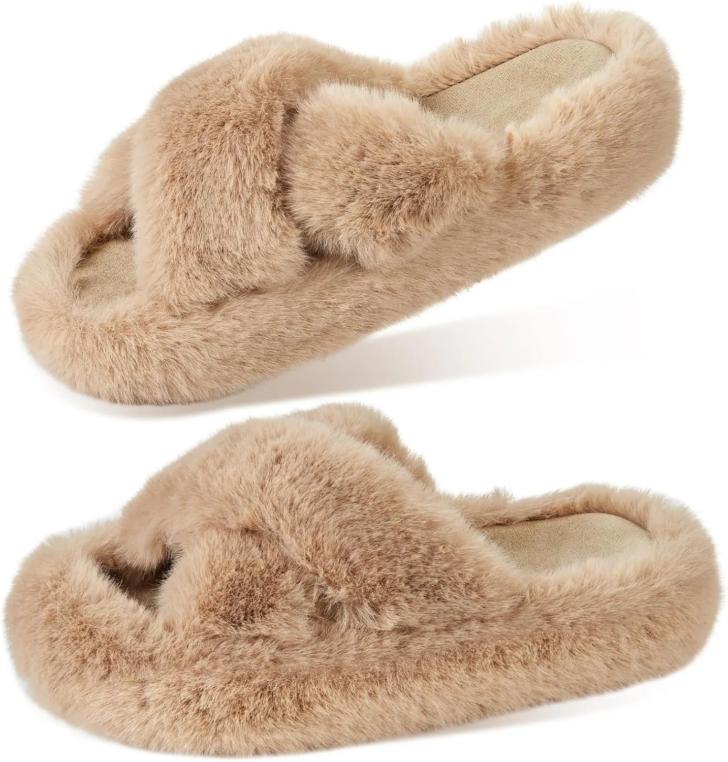 Women's Memory Foam Fluffy Plush Slippers - Cozy Furry Comfy Shoes