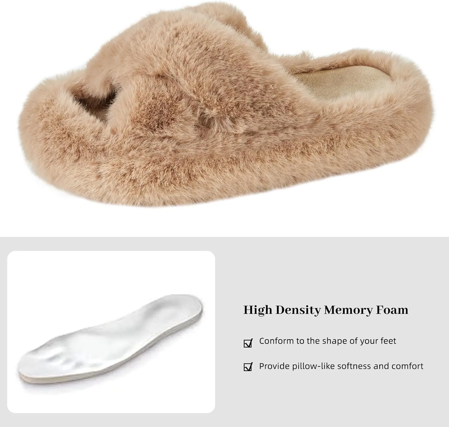 Women's Memory Foam Fluffy Plush Slippers - Cozy Furry Comfy Shoes