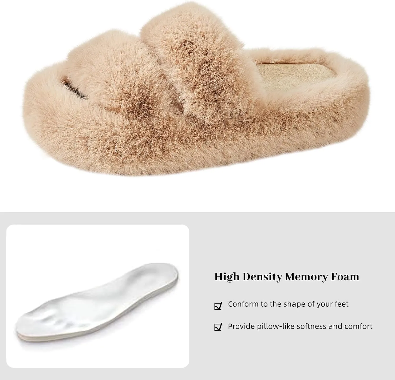 Women's Memory Foam Fluffy Plush Slippers - Cozy Furry Comfy Shoes