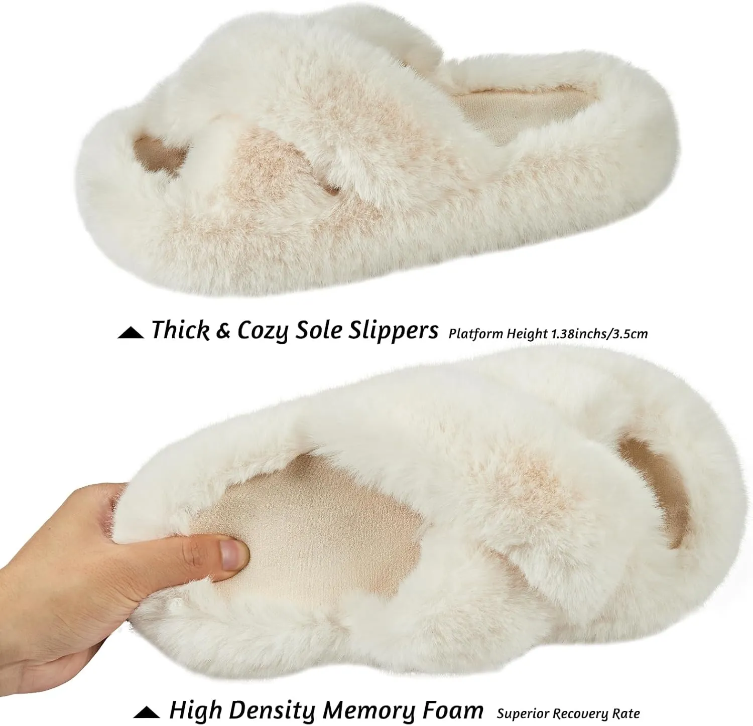 Women's Memory Foam Fluffy Plush Slippers - Cozy Furry Comfy Shoes