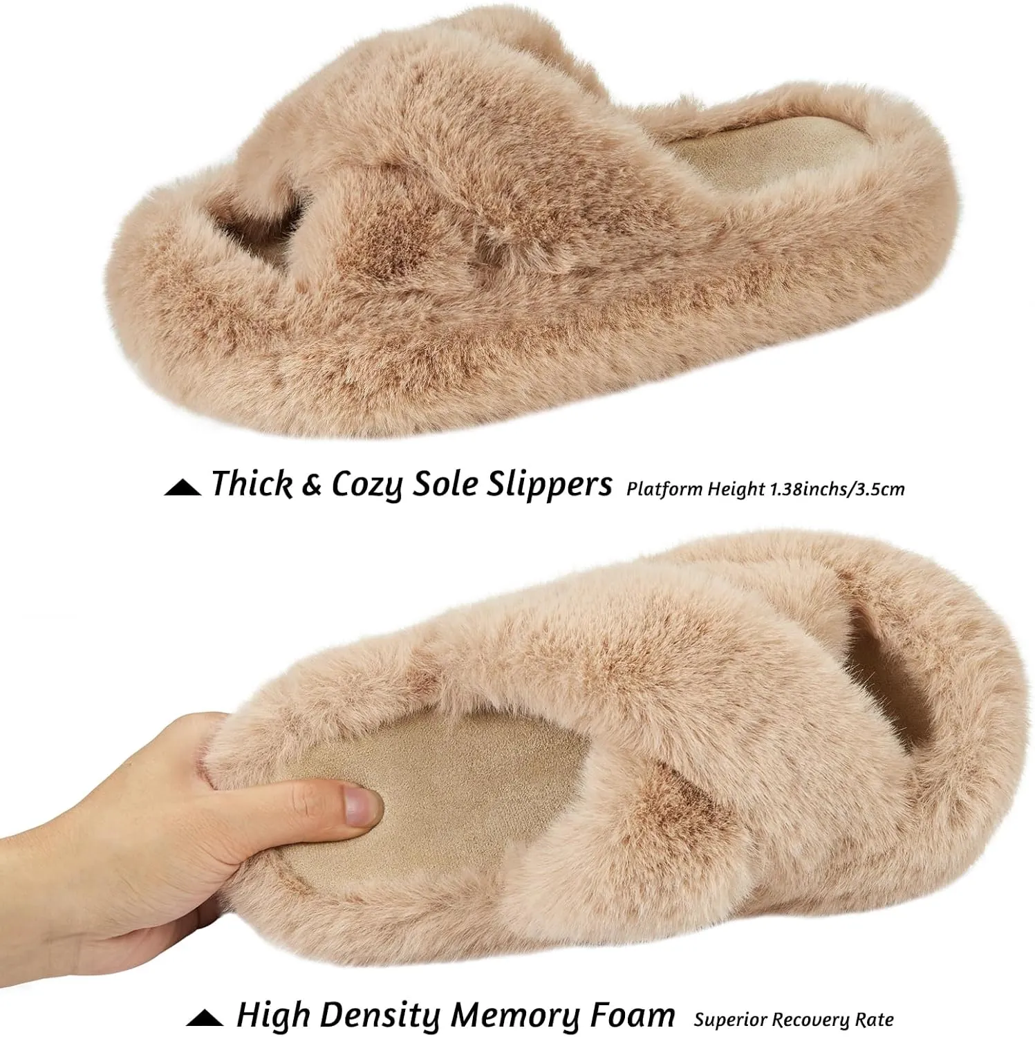 Women's Memory Foam Fluffy Plush Slippers - Cozy Furry Comfy Shoes