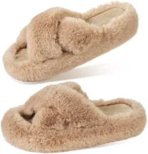 Women's Memory Foam Fluffy Plush Slippers - Cozy Furry Comfy Shoes