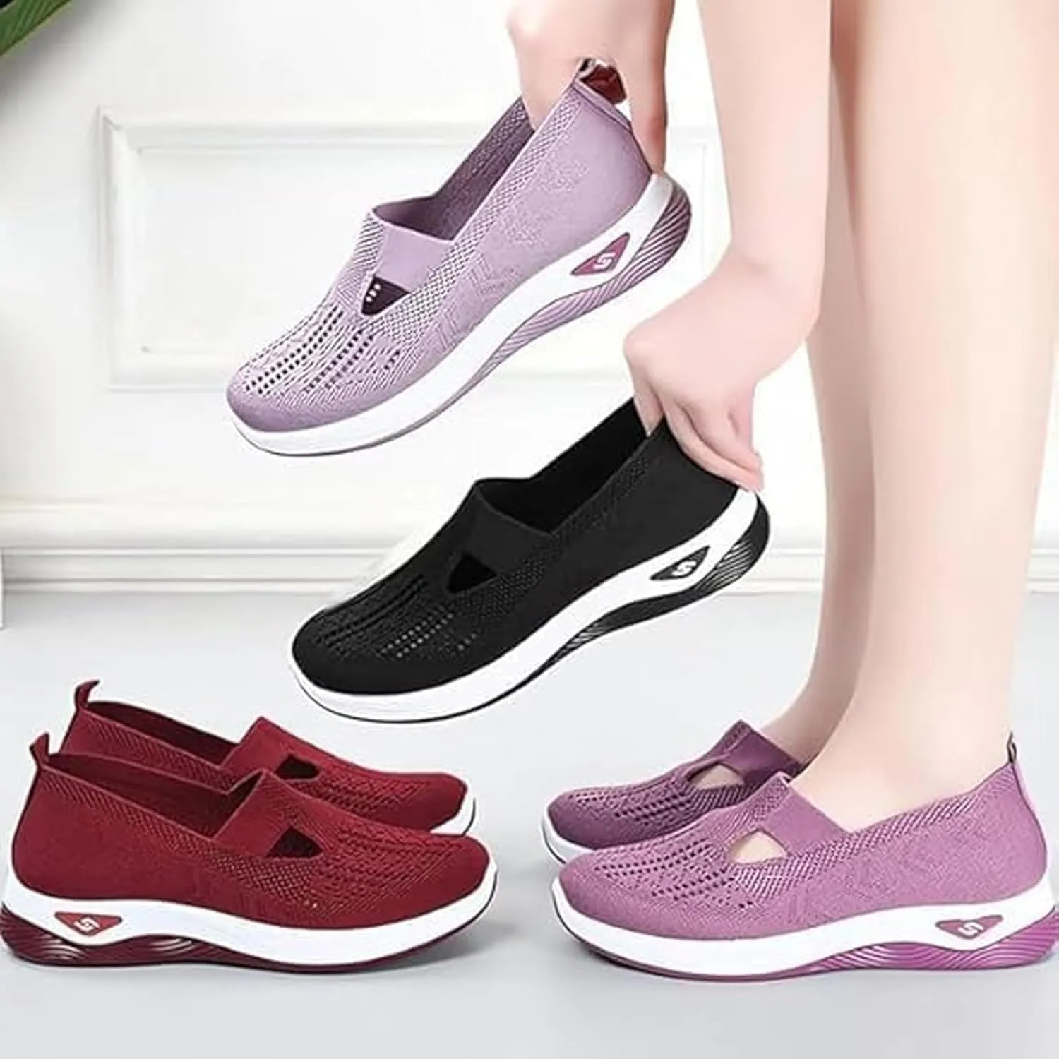 Women's Orthopedic Sneakers – Lightweight & Breathable Mesh Slip-On Walking Shoes, Easy to Wear, Anti-Slip Soled, Perfect for Work, Travel & Everyday Comfort