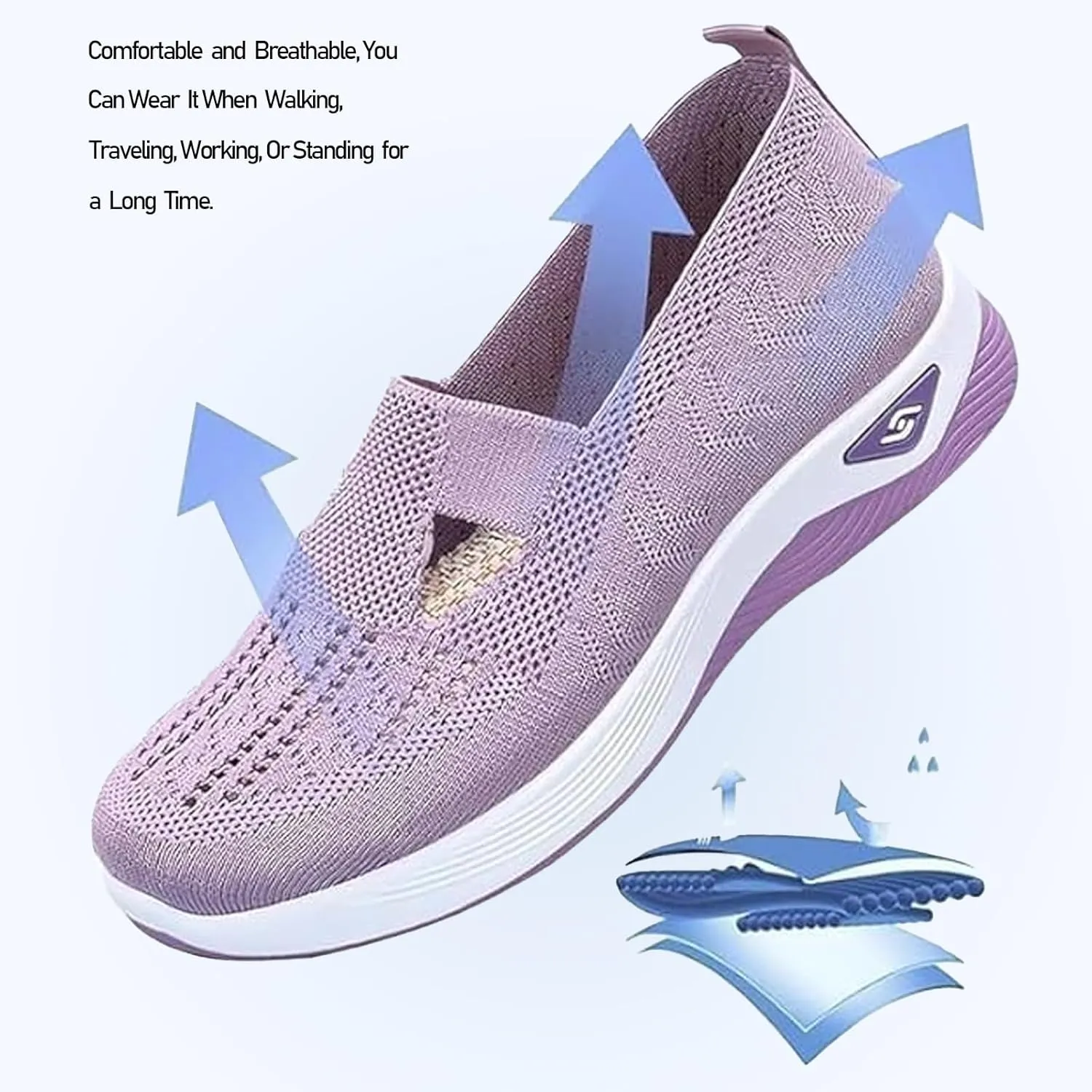 Women's Orthopedic Sneakers Wide Toe Box – Lightweight & Breathable Mesh Slip-On Walking Shoes, Easy to Wear, Anti-Slip Soled, Perfect for Work, Travel & Everyday Comfort
