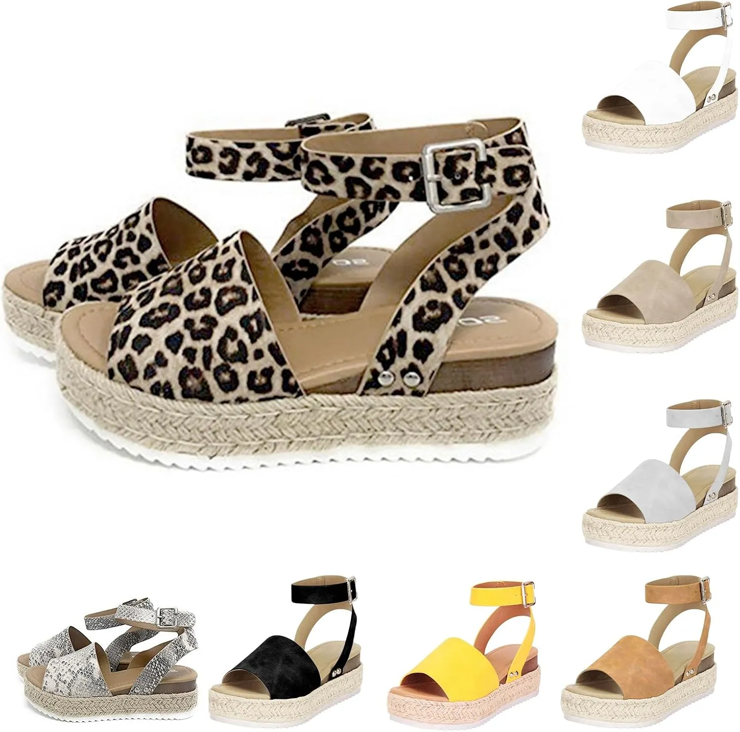 Womens Platform Ankle Strap Sandals Leopard Print Shoes Flatform Wedge Espadrilles Casual Comfortable Dressy Summer Shoes