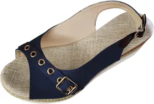 Women’s Platform Low Wedges Slip on Heels for Women Sandals Ladies Fashion Solid Color Canvas Open Toe Belt