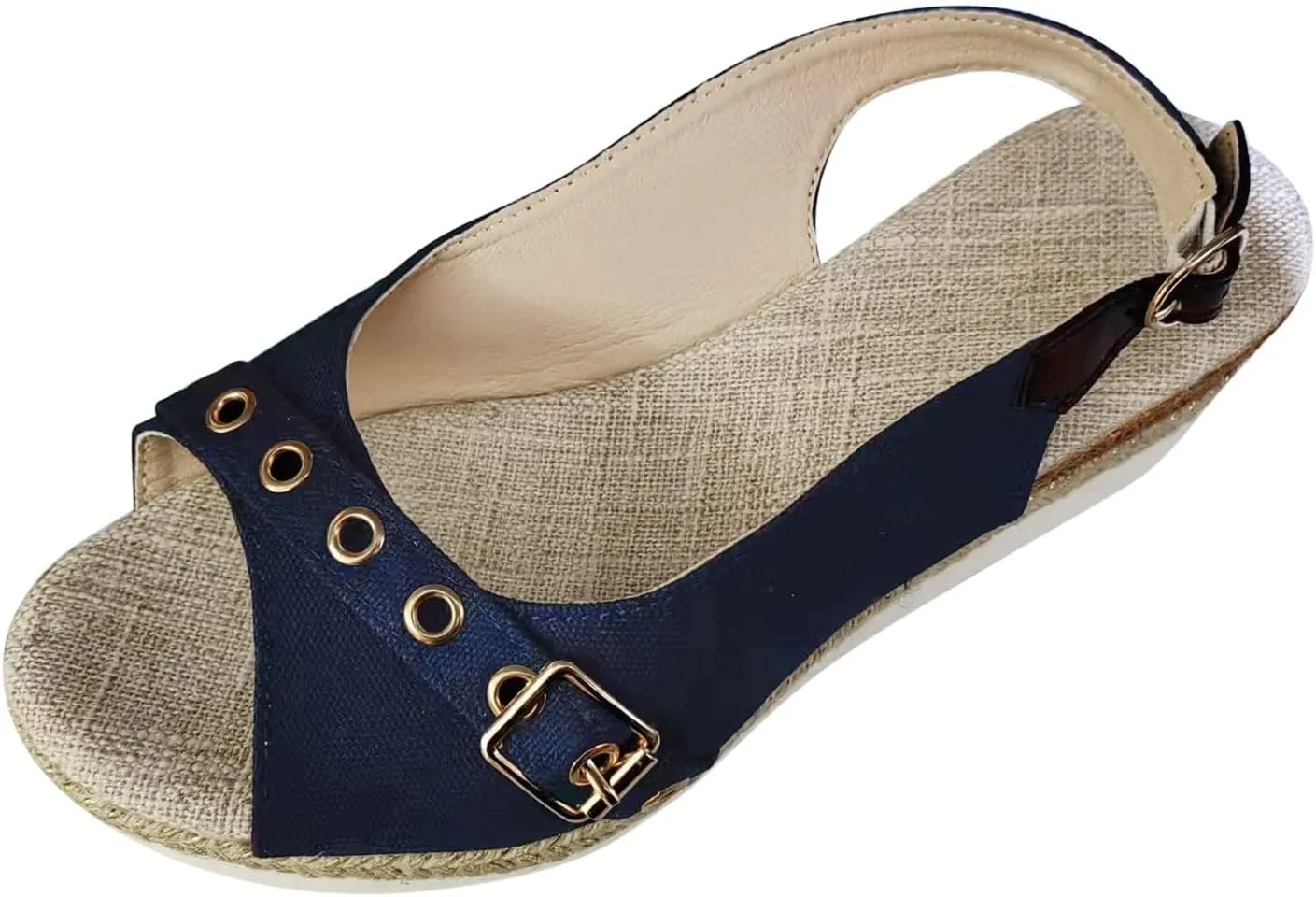 Women’s Platform Low Wedges Slip on Heels for Women Sandals Ladies Fashion Solid Color Canvas Open Toe Belt