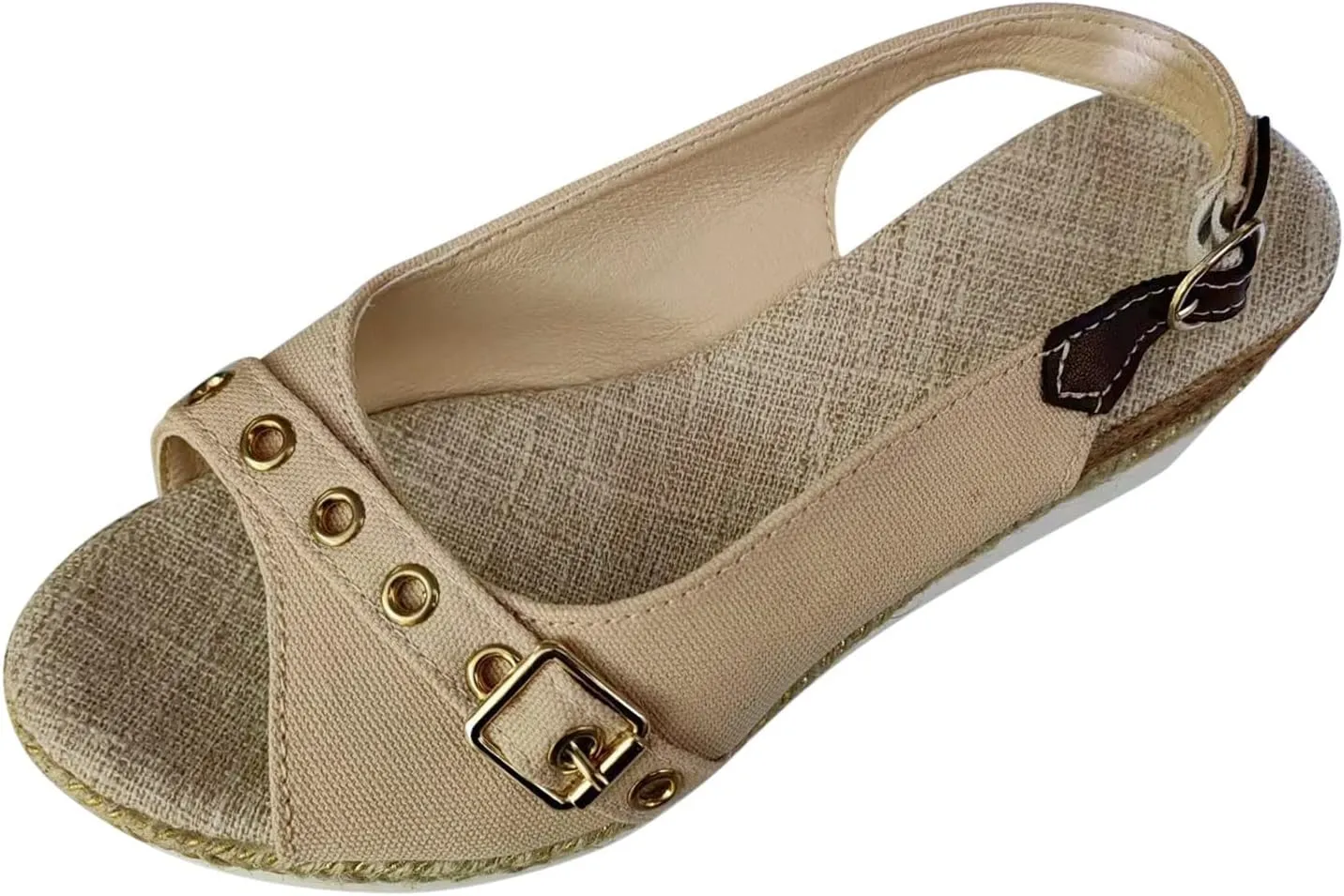 Women’s Platform Low Wedges Slip on Heels for Women Sandals Ladies Fashion Solid Color Canvas Open Toe Belt