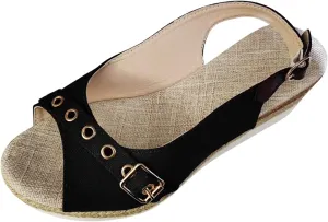 Women’s Platform Low Wedges Slip on Heels for Women Sandals Ladies Fashion Solid Color Canvas Open Toe Belt
