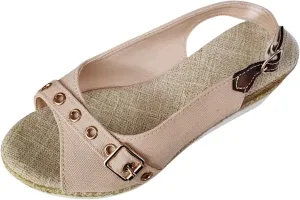 Women’s Platform Low Wedges Slip on Heels for Women Sandals Ladies Fashion Solid Color Canvas Open Toe Belt