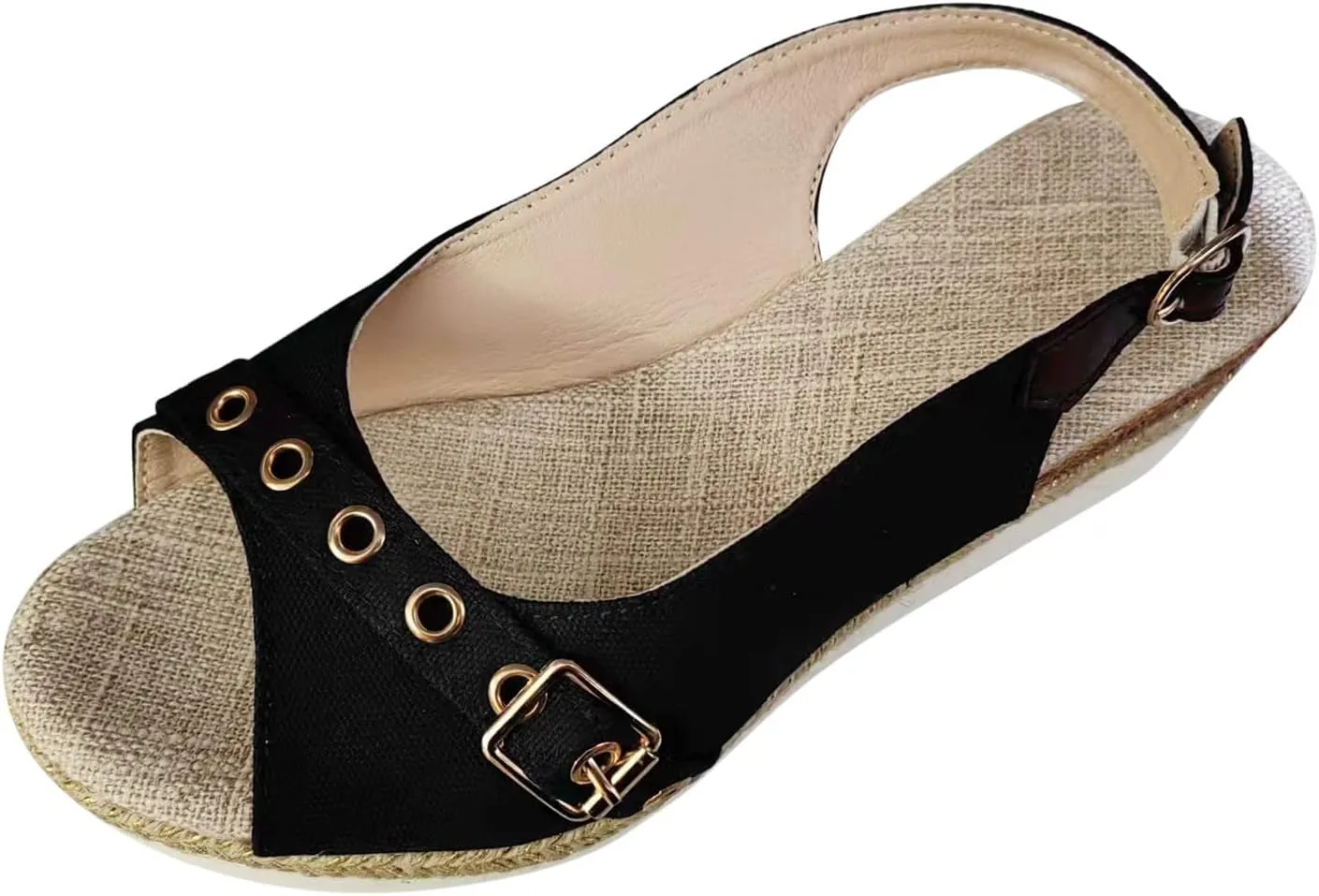 Women’s Platform Low Wedges Slip on Heels for Women Sandals Ladies Fashion Solid Color Canvas Open Toe Belt