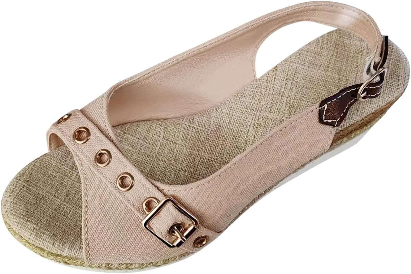 Women’s Platform Low Wedges Slip on Heels for Women Sandals Ladies Fashion Solid Color Canvas Open Toe Belt
