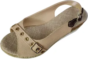 Women’s Platform Low Wedges Slip on Heels for Women Sandals Ladies Fashion Solid Color Canvas Open Toe Belt