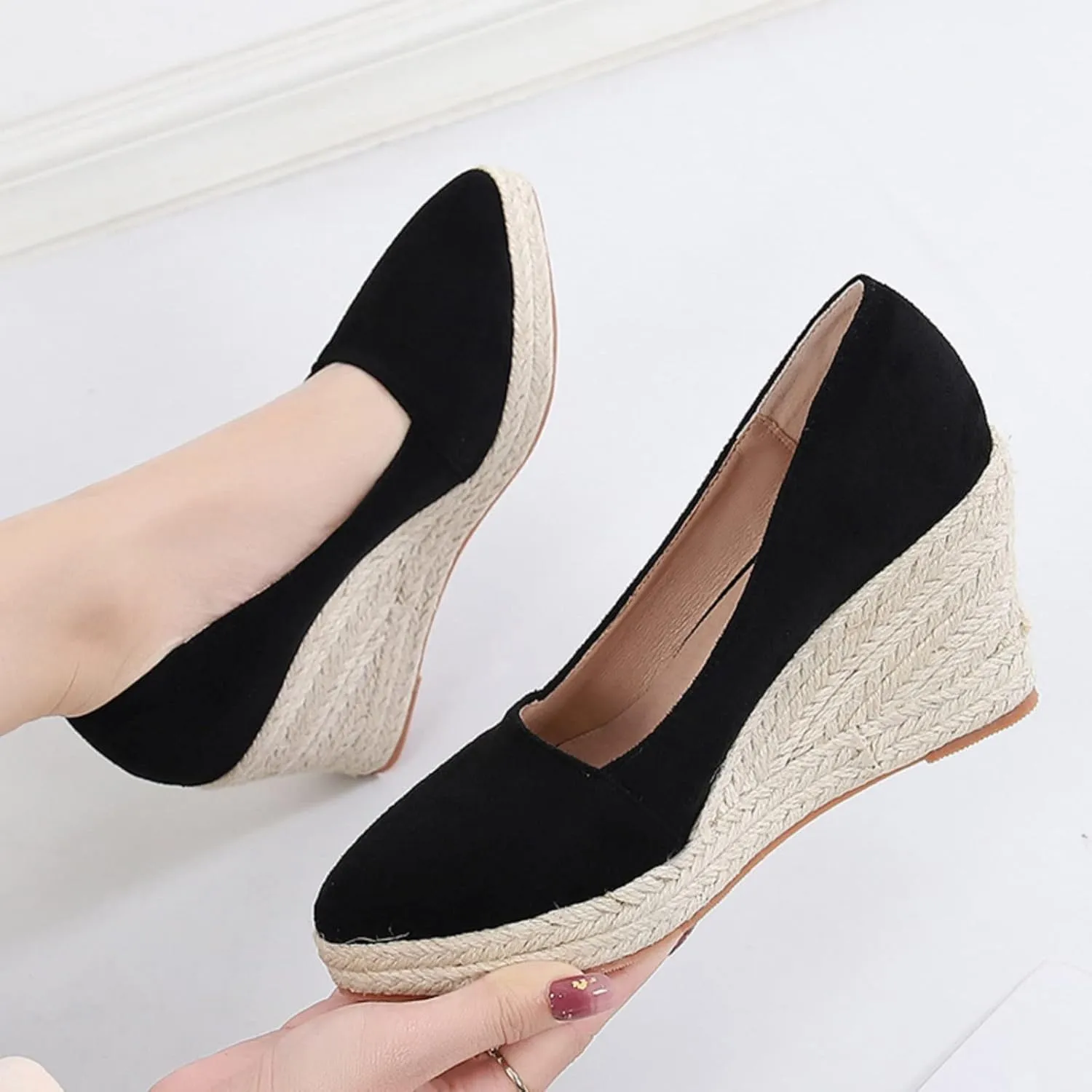 Women's Platform Sandals Wedge Casual Shoes Woman Canvas Trendy Shoes High Heels Shoes For Women Jute Sole
