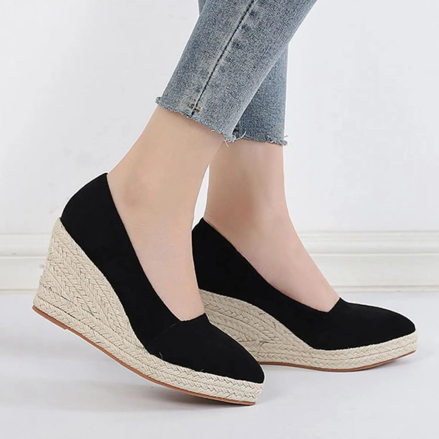 Women's Platform Sandals Wedge Casual Shoes Woman Canvas Trendy Shoes High Heels Shoes For Women Jute Sole