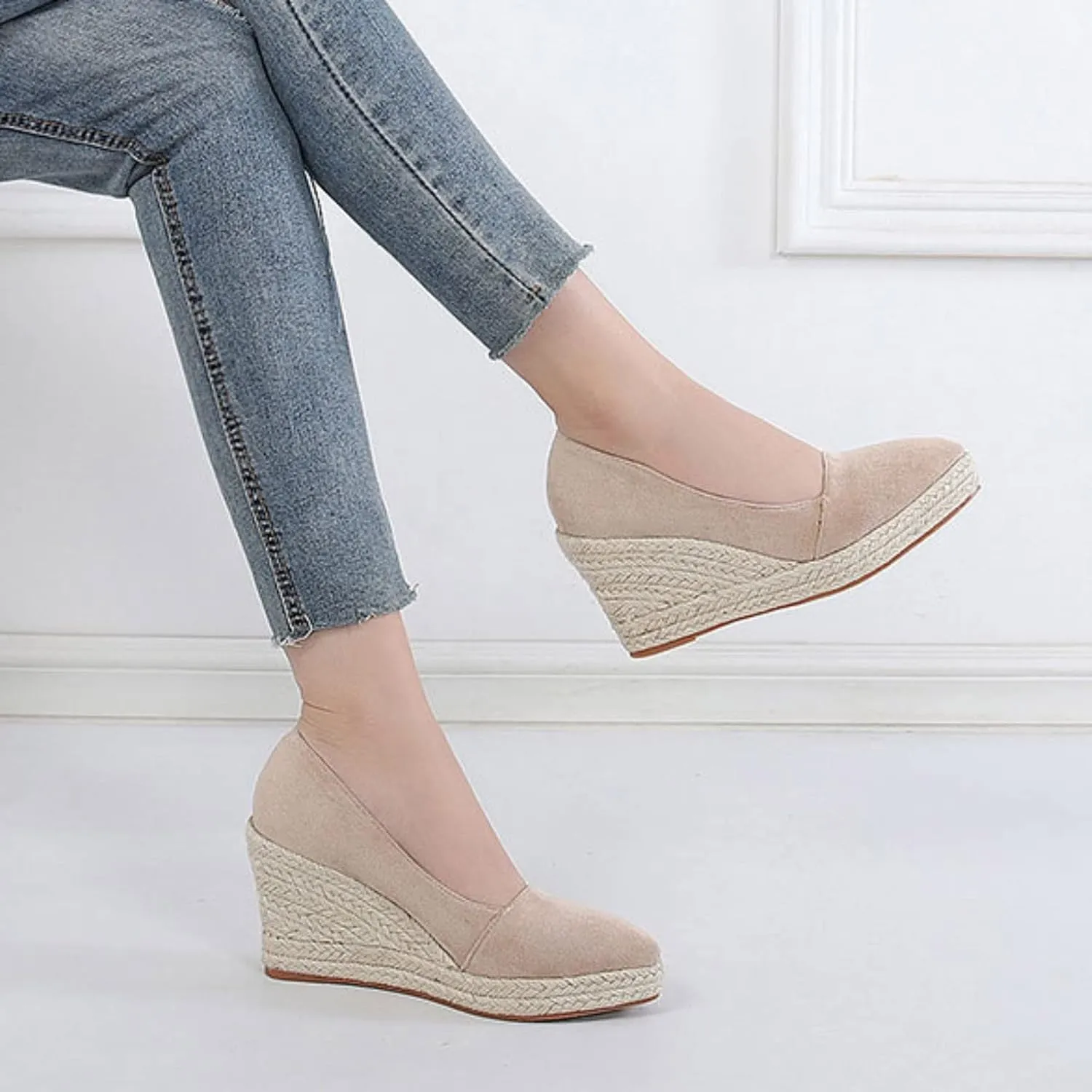Women's Platform Sandals Wedge Casual Shoes Woman Canvas Trendy Shoes High Heels Shoes For Women Jute Sole