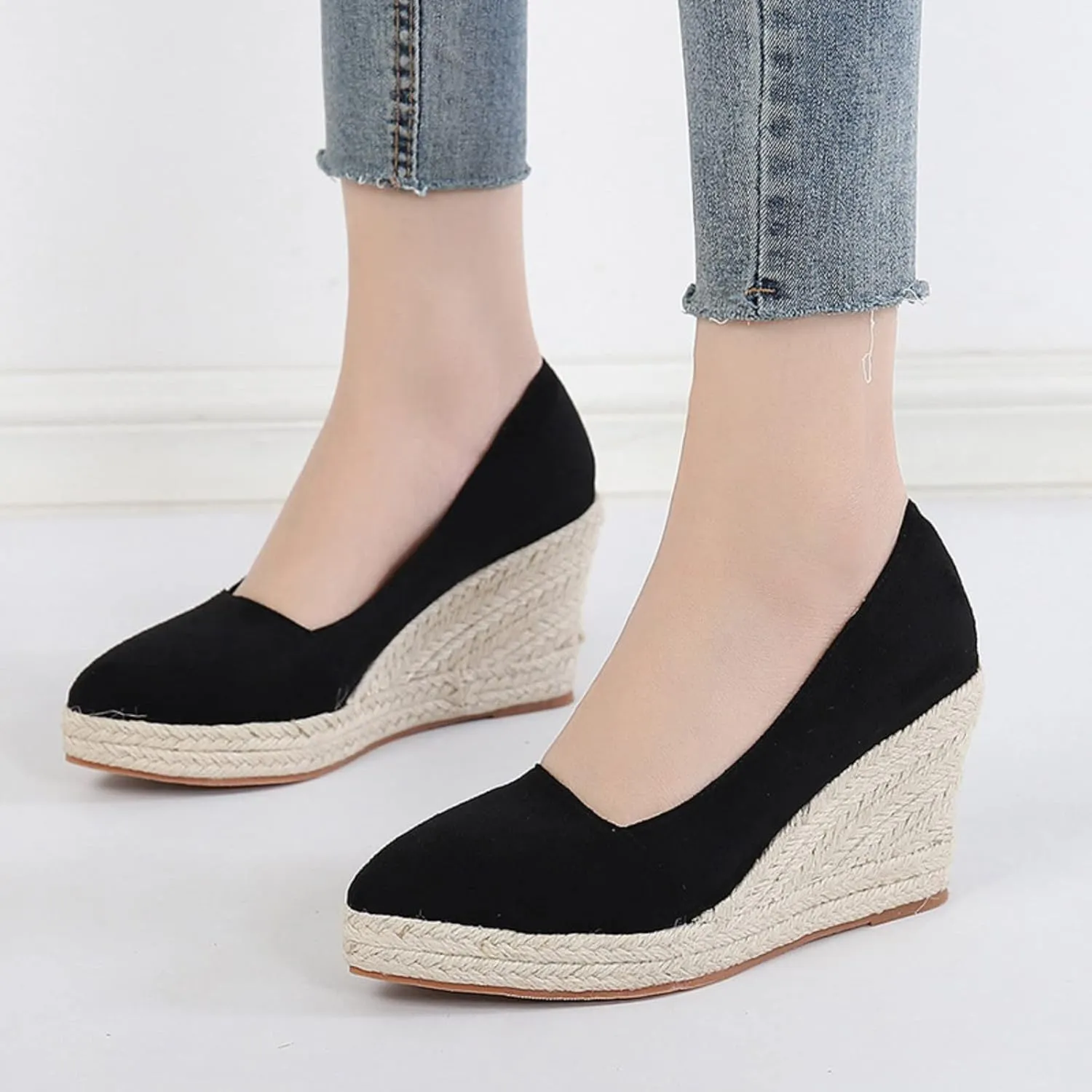 Women's Platform Sandals Wedge Casual Shoes Woman Canvas Trendy Shoes High Heels Shoes For Women Jute Sole