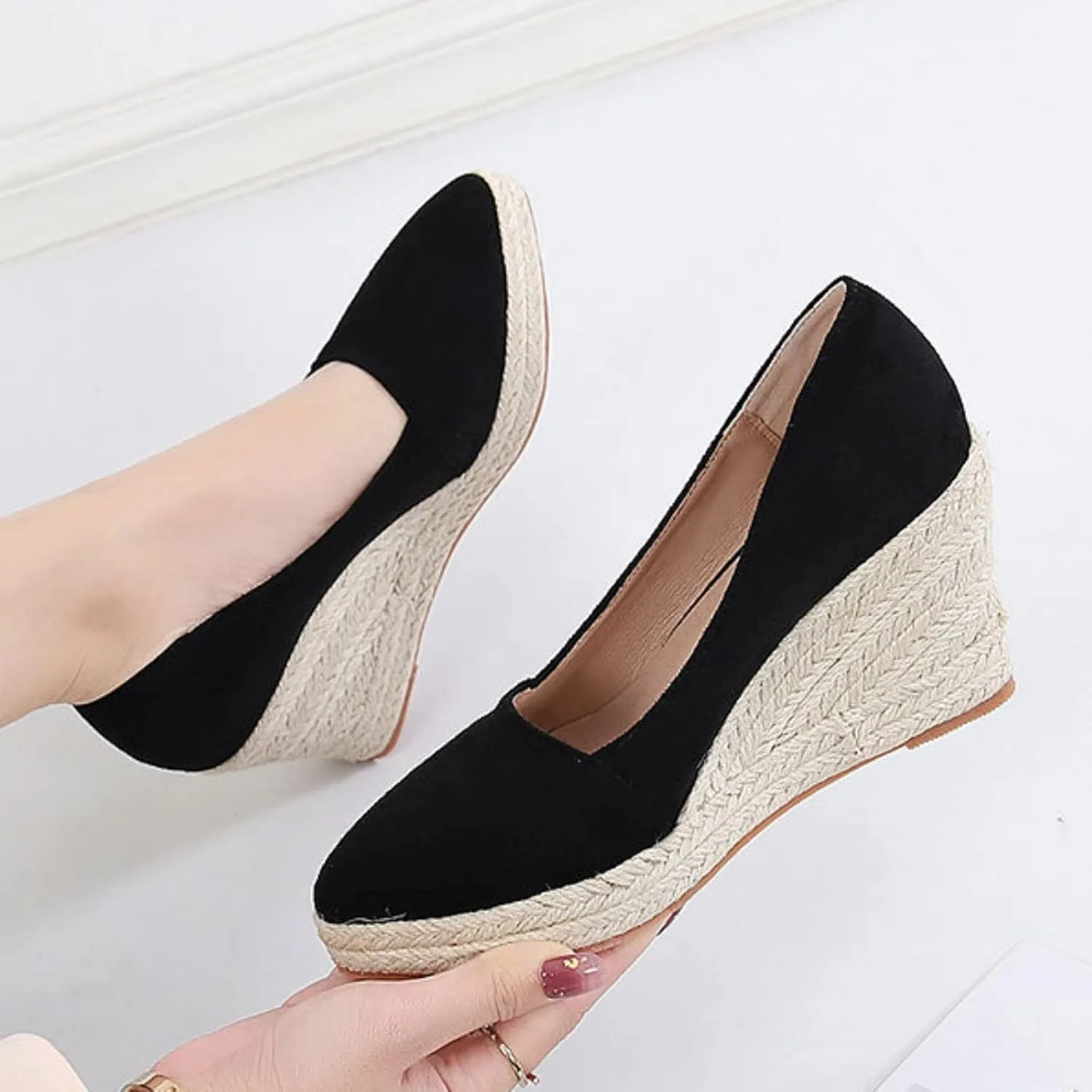 Women's Platform Sandals Wedge Casual Shoes Woman Canvas Trendy Shoes High Heels Shoes For Women Jute Sole
