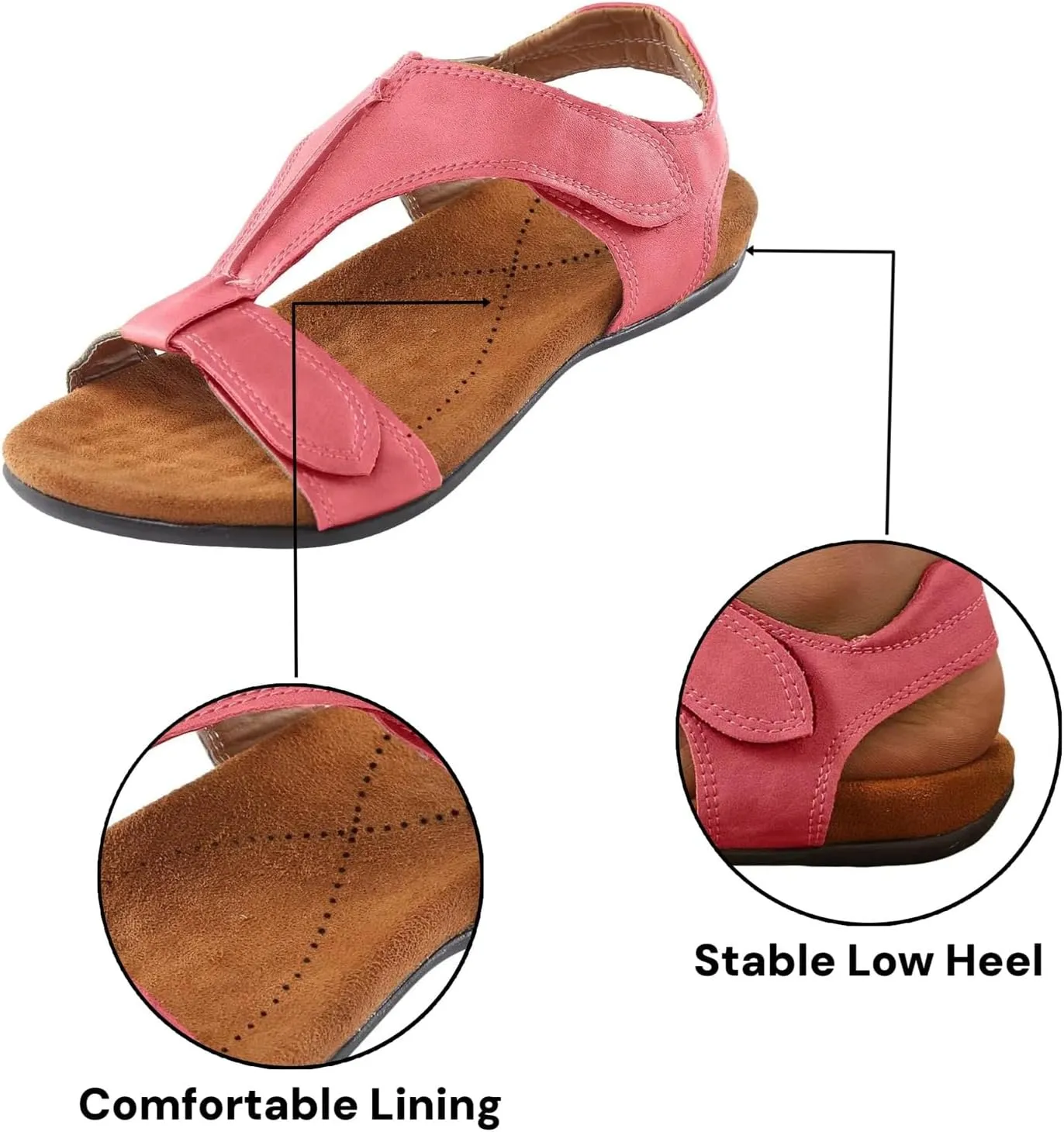 Womens Sandals Arch Support T-Strap Orthopedic Flat Adjustable Comfortable T-Strap Walking Sandals Beach Shoes