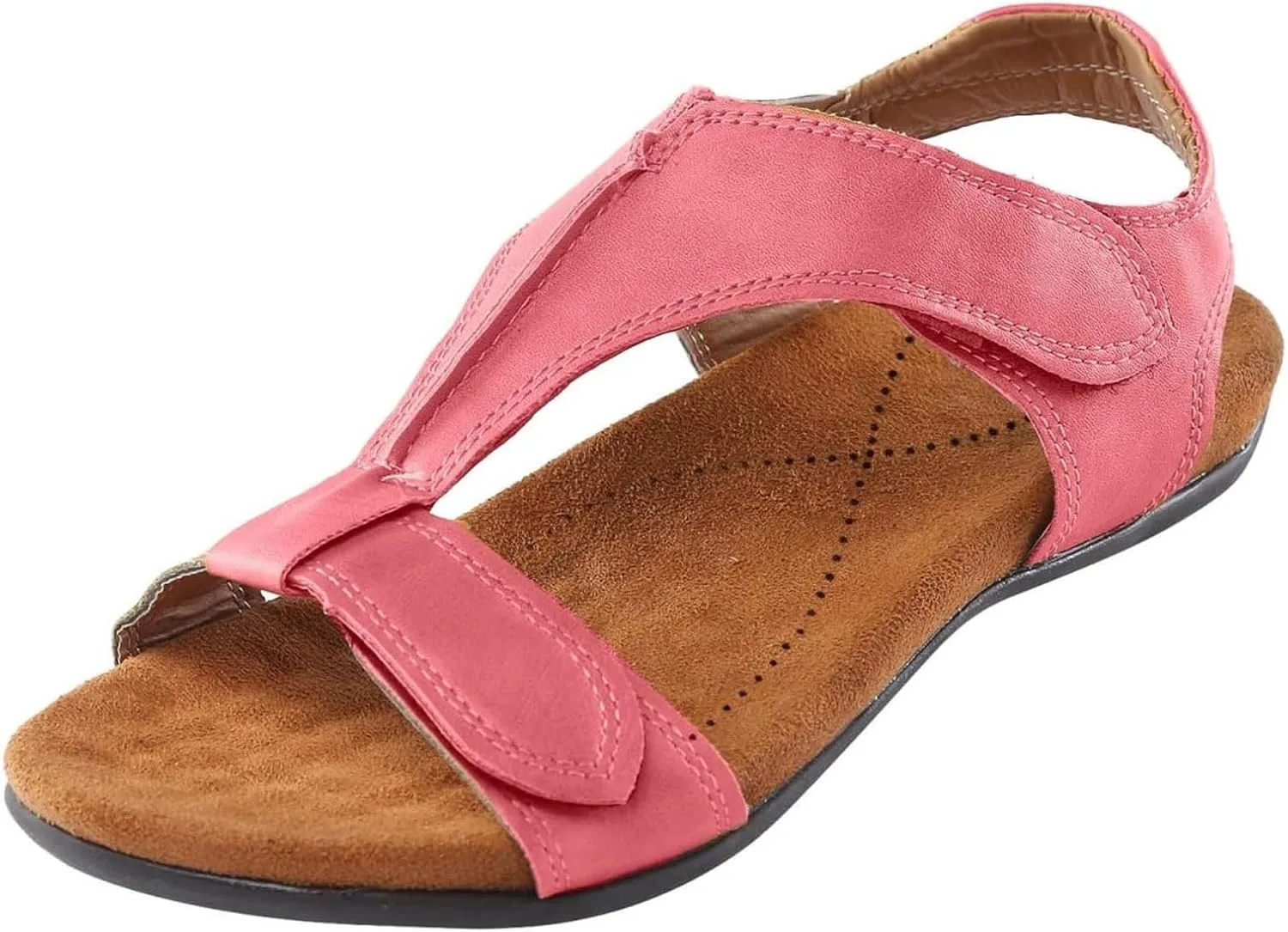 Womens Sandals Arch Support T-Strap Orthopedic Flat Adjustable Comfortable T-Strap Walking Sandals Beach Shoes