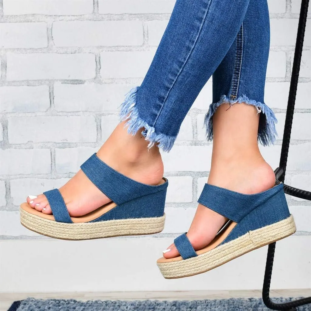 Womens Sandals Dressy, Womens Wedge Sandals Leather Slip on Platform Sandal Comfortable Beach Flats Shoes