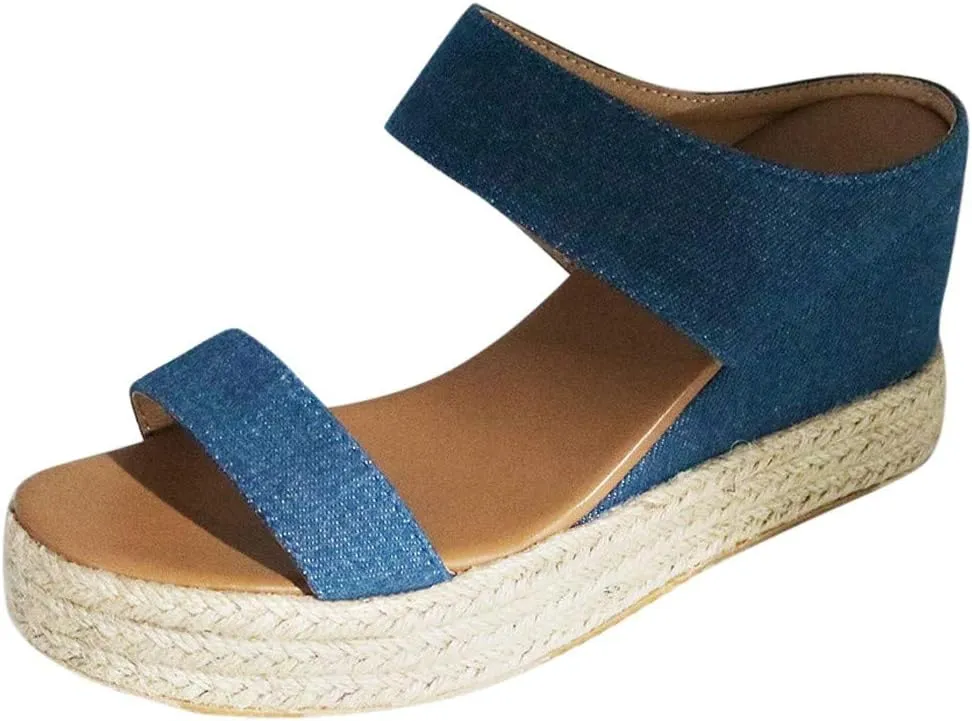 Womens Sandals Dressy, Womens Wedge Sandals Leather Slip on Platform Sandal Comfortable Beach Flats Shoes