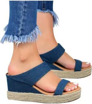 Womens Sandals Dressy, Womens Wedge Sandals Leather Slip on Platform Sandal Comfortable Beach Flats Shoes