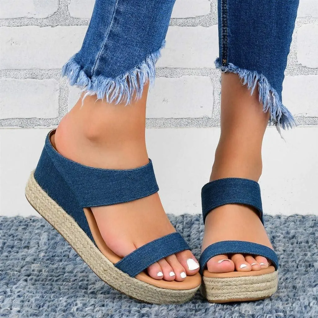 Womens Sandals Dressy, Womens Wedge Sandals Leather Slip on Platform Sandal Comfortable Beach Flats Shoes
