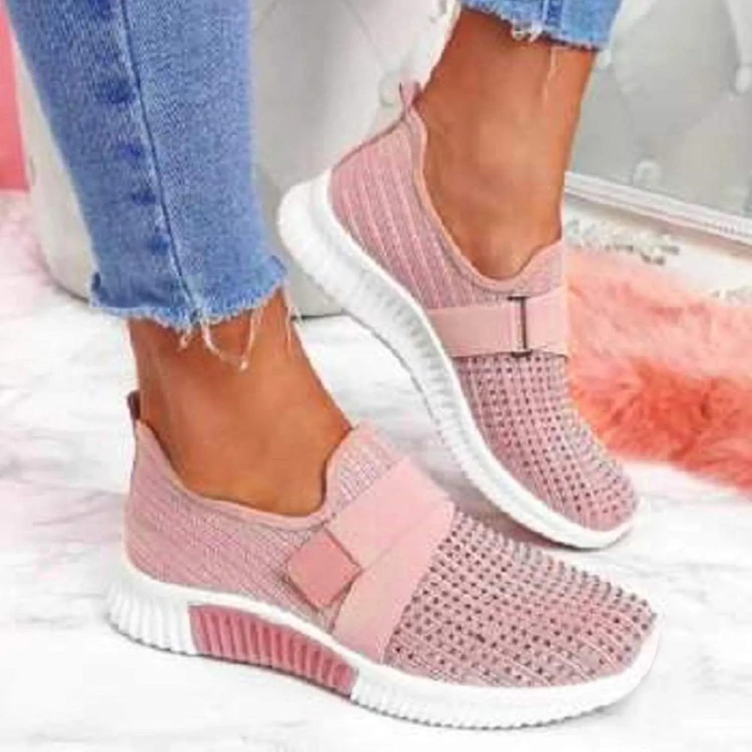 Women's Slip On Sneakers Casual Everyday Shoes Non Slip Work Shoes Women Comfortable Shoes Dressy Casual Fashion Sneakers Red Tennis Shoe Cross Trainer Shoe