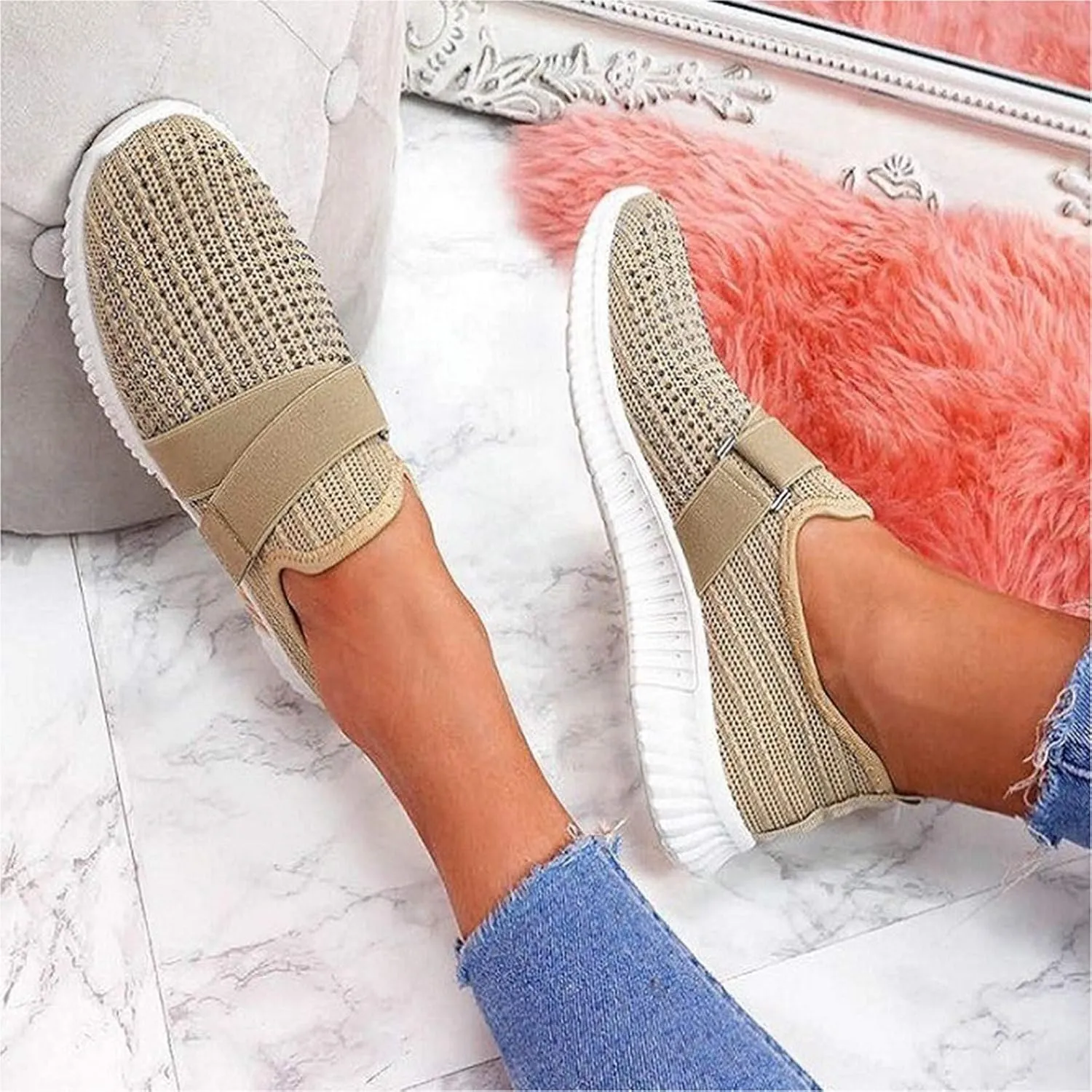 Women's Slip On Sneakers Casual Everyday Shoes Non Slip Work Shoes Women Comfortable Shoes Dressy Casual Fashion Sneakers Red Tennis Shoe Cross Trainer Shoe