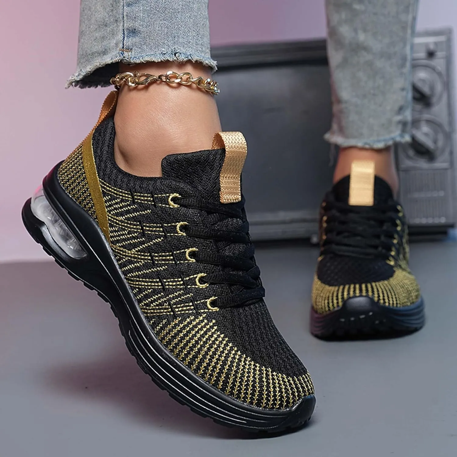 Women's Sneakers Air Cushion Running Shoes Women's Lightweight Arch Support Walking Shoes Lightweight Soft Sole Tennis Shoes Outdoor Fashion Walking Shoes