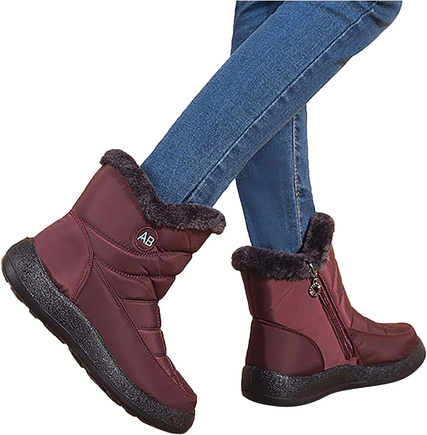 Womens Snow Boots Black Waterproof Unisex Fur Lined Slip On Boots Women's Slip On Winter Snow Boots Warm Women Snow Shoes Steel Toe Shoes for Men Mens Winter Booties