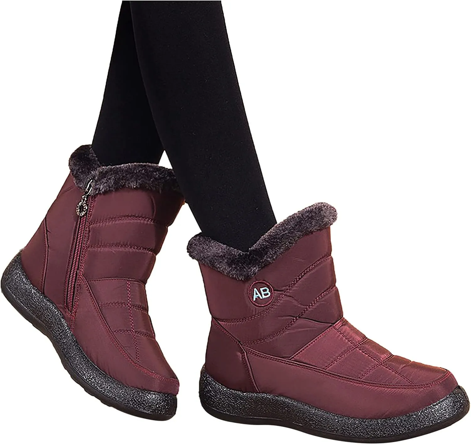 Womens Snow Boots Black Waterproof Unisex Fur Lined Slip On Boots Women's Slip On Winter Snow Boots Warm Women Snow Shoes Steel Toe Shoes for Men Mens Winter Booties