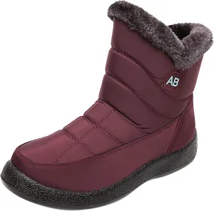 Womens Snow Boots Black Waterproof Unisex Fur Lined Slip On Boots Women's Slip On Winter Snow Boots Warm Women Snow Shoes Steel Toe Shoes for Men Mens Winter Booties