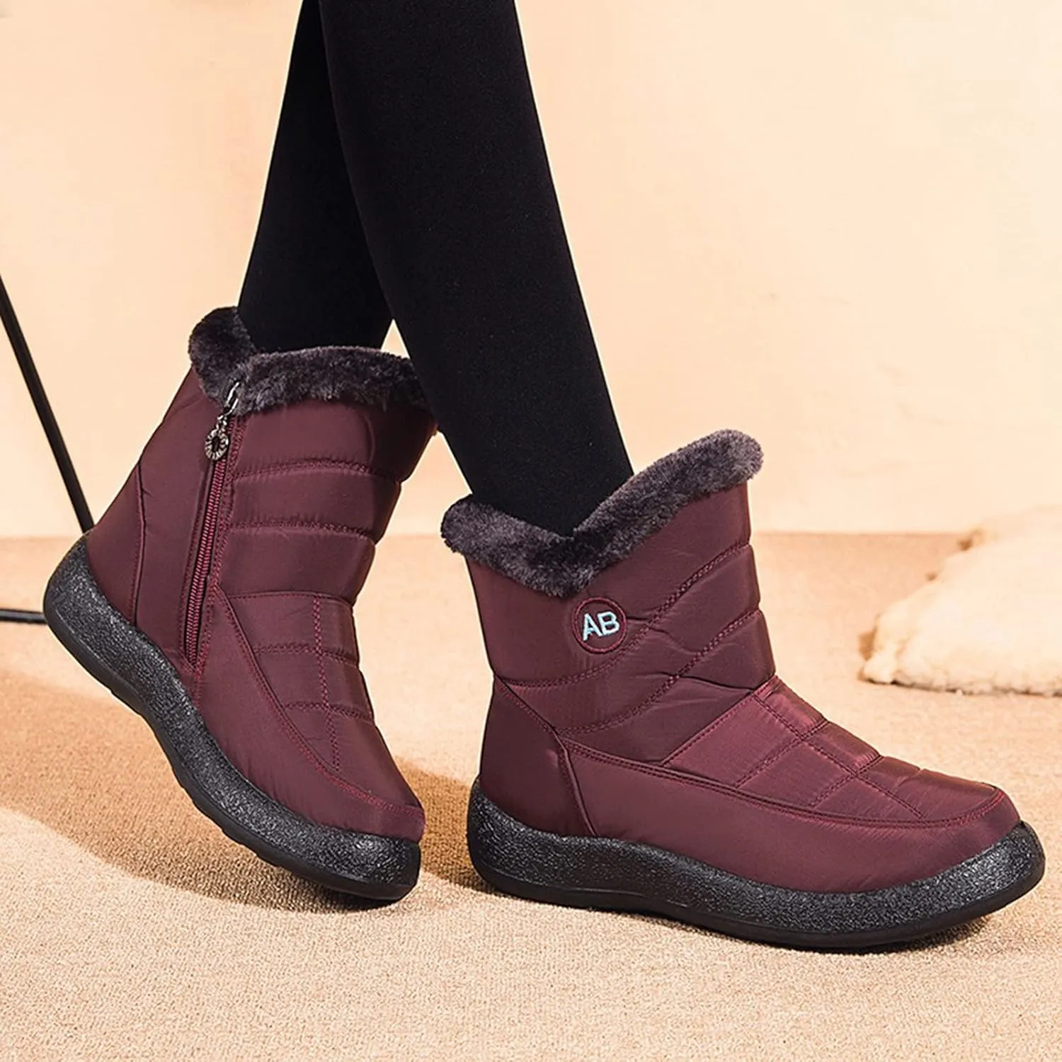 Womens Snow Boots Black Waterproof Unisex Fur Lined Slip On Boots Women's Slip On Winter Snow Boots Warm Women Snow Shoes Steel Toe Shoes for Men Mens Winter Booties