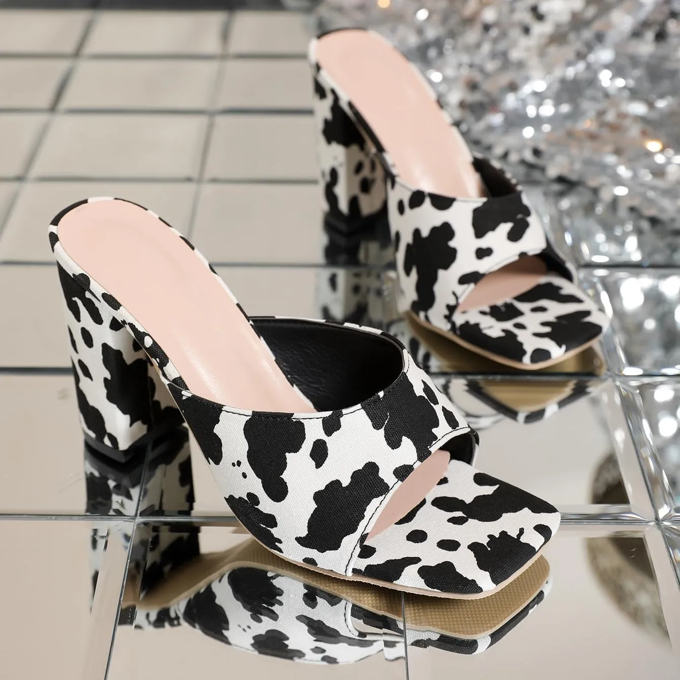 Women's Versatile Open Toe High Heel Mules Backless Shoes Feminine Slingback Stiletto Slide Sandals Slip on Slipper
