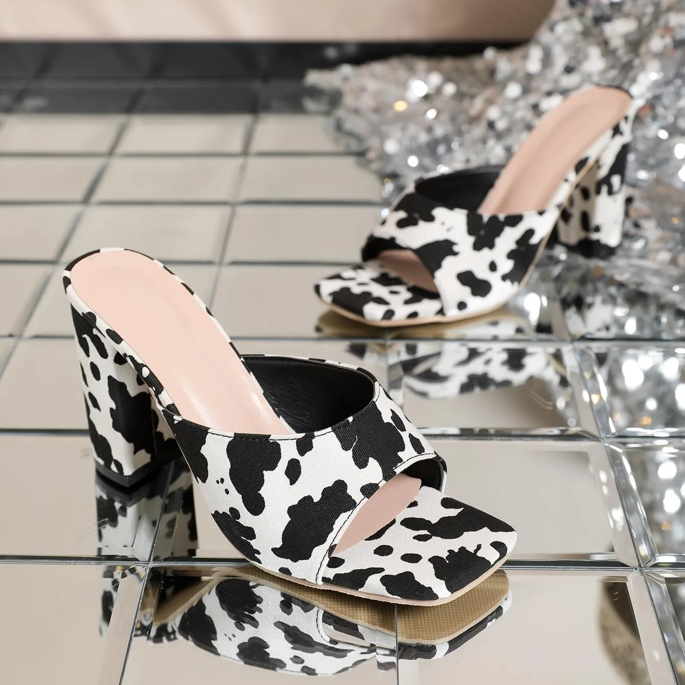 Women's Versatile Open Toe High Heel Mules Backless Shoes Feminine Slingback Stiletto Slide Sandals Slip on Slipper