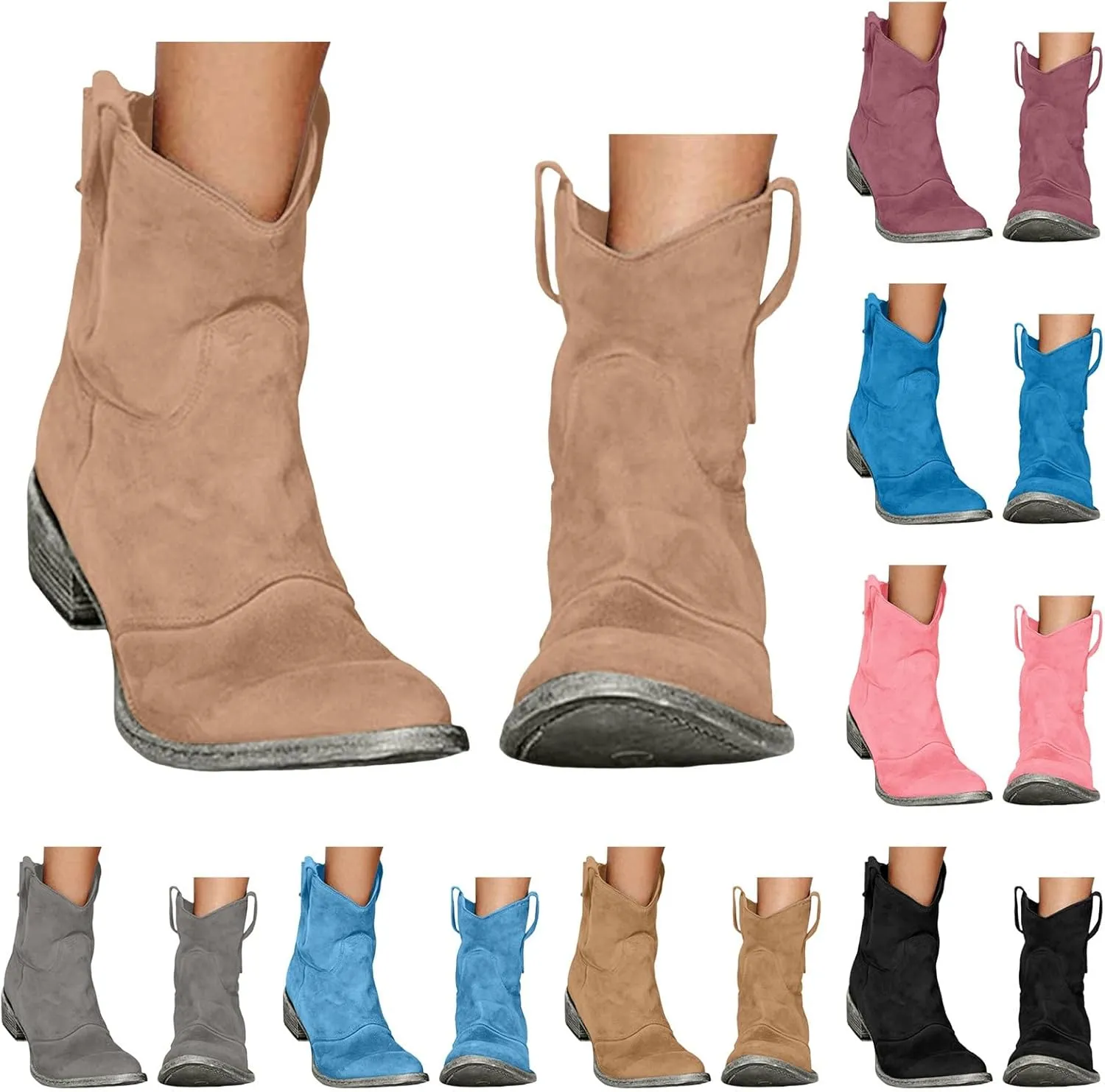 Women's Wedge Boots Comfortable Ankle Wedge Booties Chunky Heel Low Heel Round Toe Zipper Mid Boots Walking Shoes