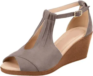 Womens Wedge Sandal Wide Width Open Toe Buckle Ankle Strap Espadrilles Flatform Wedge Casual Sandal Beach Vacation Shoes