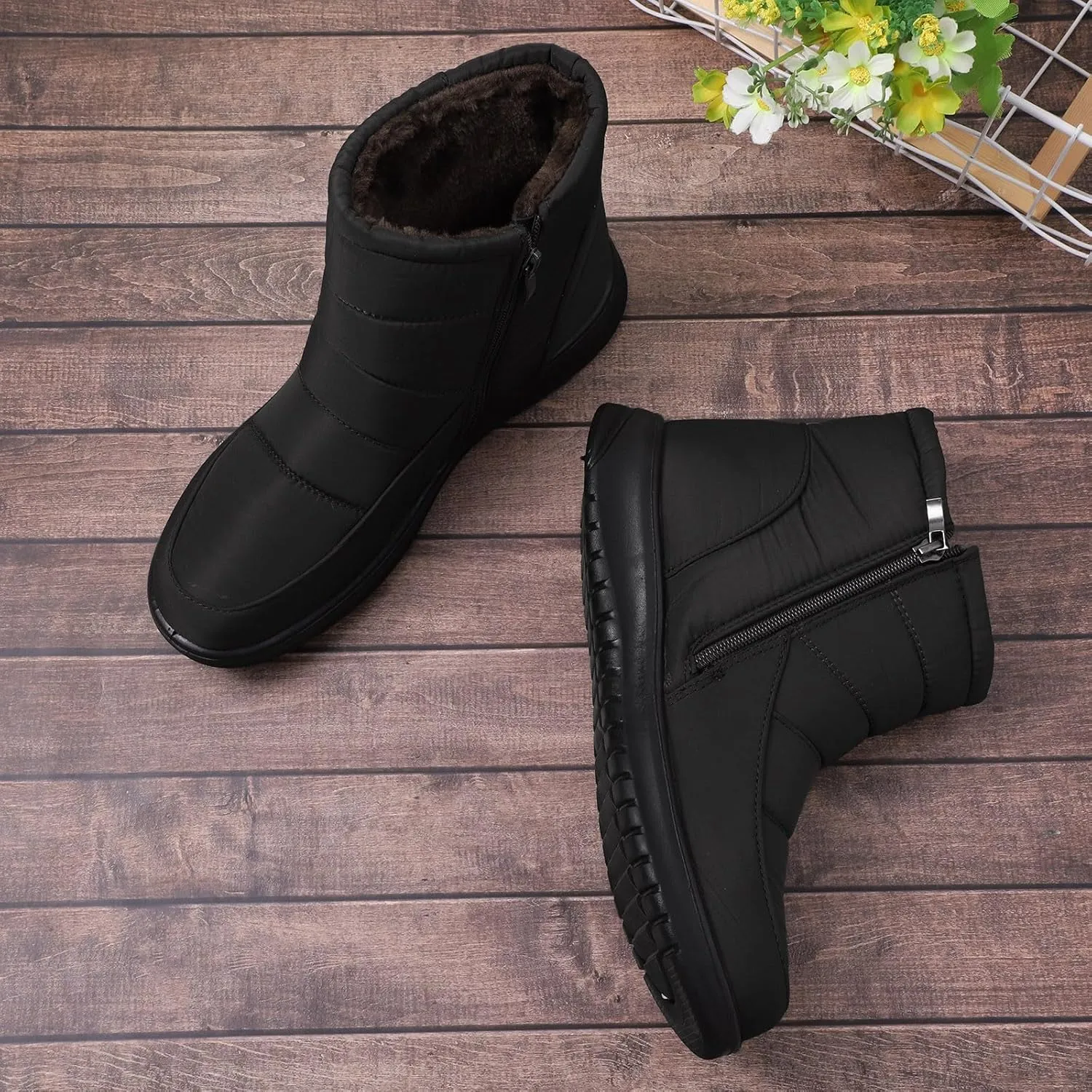 Womens Winter Boots with Zipper Waterproof Snow Shoe Womens Winter Snow Boots with Warm Fur Lining Winter Boot Women Slip On Womens Rain Boots Men's Winter Booties