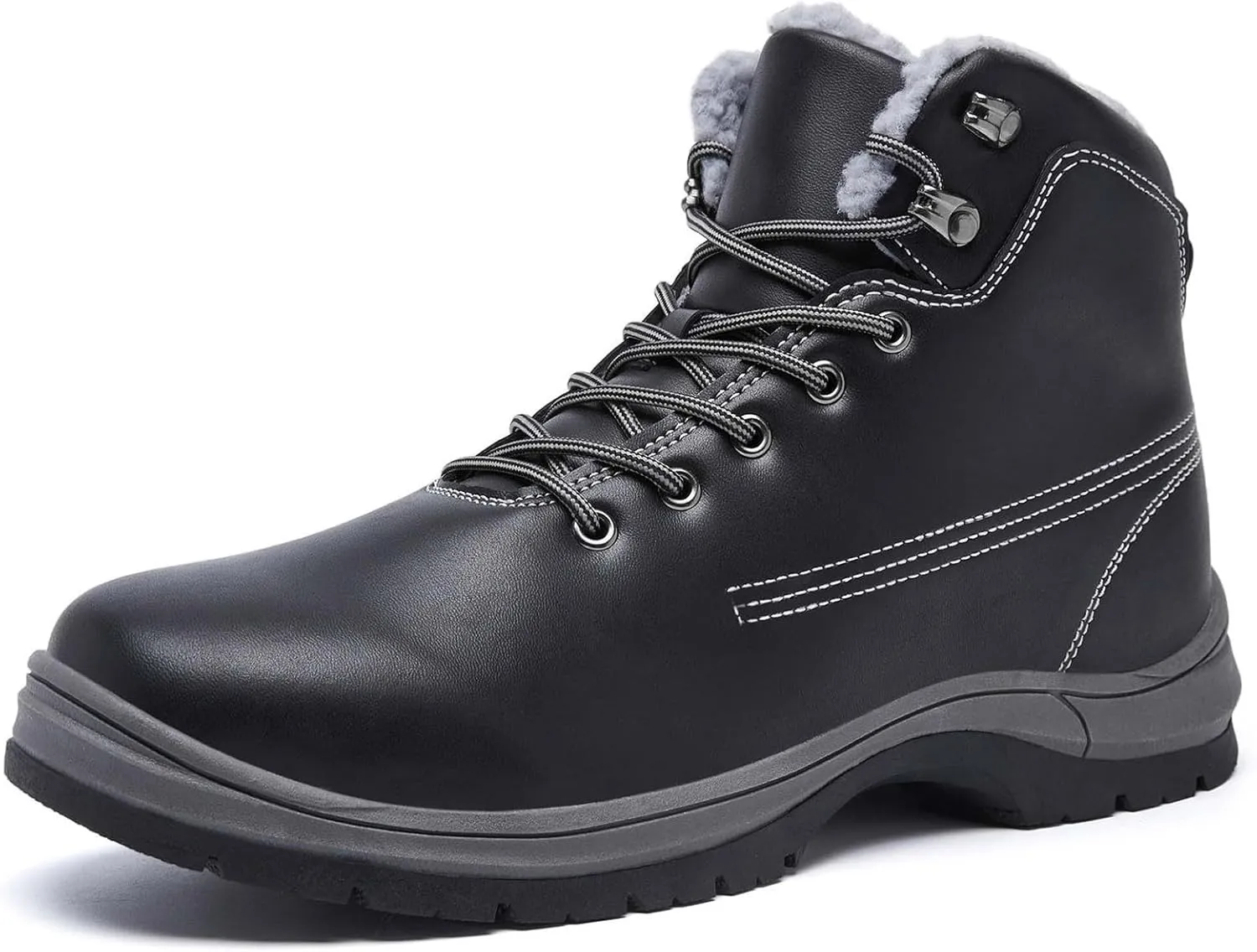 Work Boots for Men Composite Hiking Sneakers Warm Fur Lined Women Safety Shoes Winter Composite Safety Toe Waterproof Industrial Casual Hike Grounded Footwear