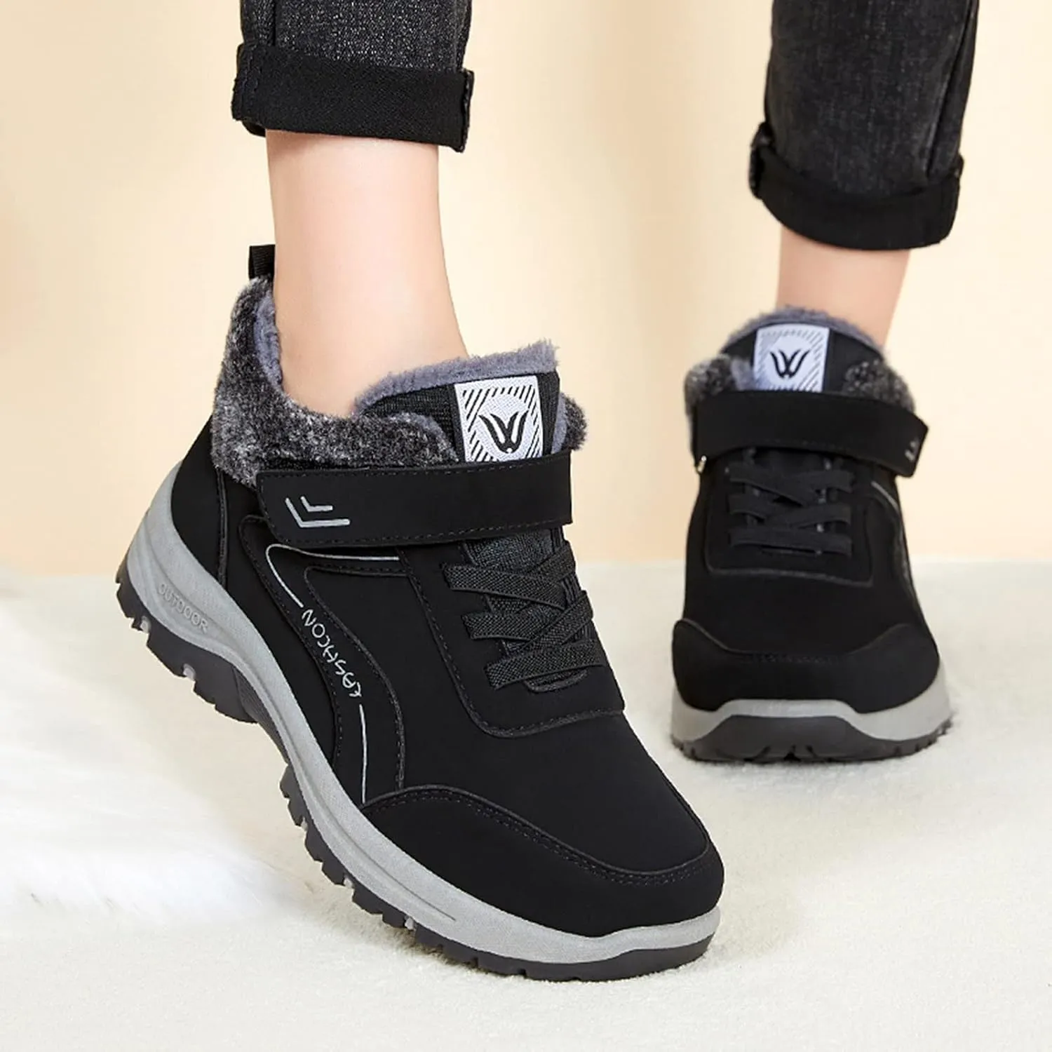 Work Boots for Men Composite Hiking Sneakers Warm Fur Lined Women Safety Shoes Winter Composite Safety Toe Waterproof Industrial Casual Hike Grounded Footwear