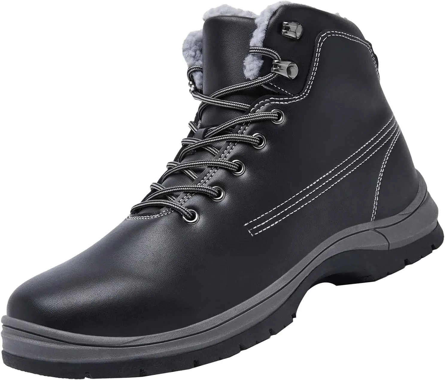 Work Boots for Men Composite Hiking Sneakers Warm Fur Lined Women Safety Shoes Winter Composite Safety Toe Waterproof Industrial Casual Hike Grounded Footwear