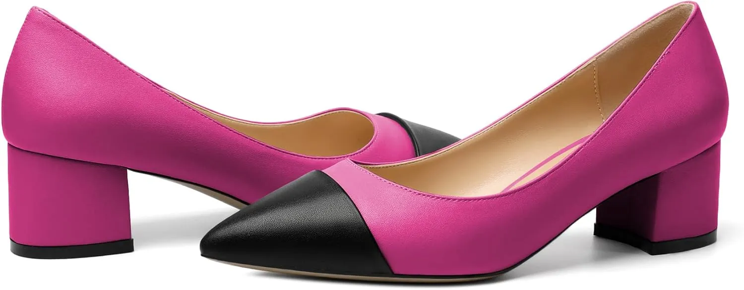 Zamikoo Women's Block Heel Pumps, Pointed Toe Slip on Classic Chunky Low Heel Cap Toe Dress Shoes for Office Wedding Work Evening 2 Inches