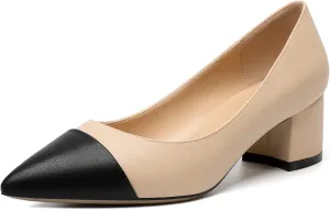 Zamikoo Women's Block Heel Pumps, Pointed Toe Slip on Classic Chunky Low Heel Cap Toe Dress Shoes for Office Wedding Work Evening 2 Inches