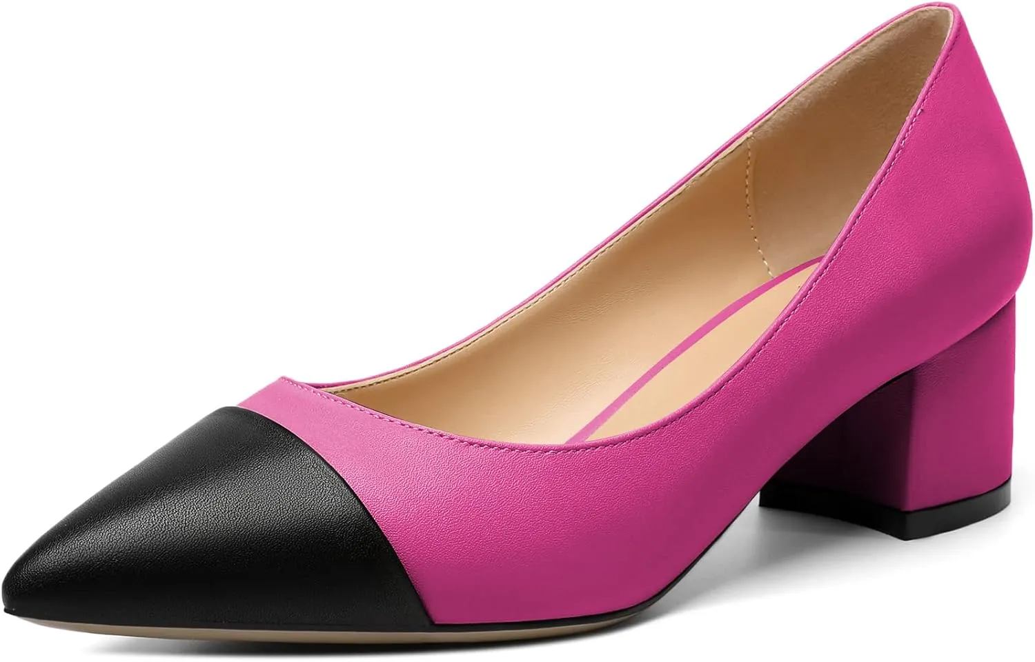 Zamikoo Women's Block Heel Pumps, Pointed Toe Slip on Classic Chunky Low Heel Cap Toe Dress Shoes for Office Wedding Work Evening 2 Inches