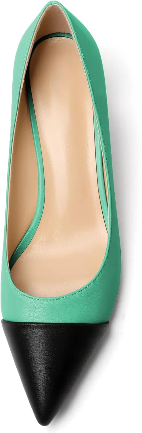 Zamikoo Women's Block Heel Pumps, Pointed Toe Slip on Classic Chunky Low Heel Cap Toe Dress Shoes for Office Wedding Work Evening 2 Inches
