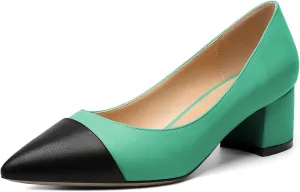 Zamikoo Women's Block Heel Pumps, Pointed Toe Slip on Classic Chunky Low Heel Cap Toe Dress Shoes for Office Wedding Work Evening 2 Inches