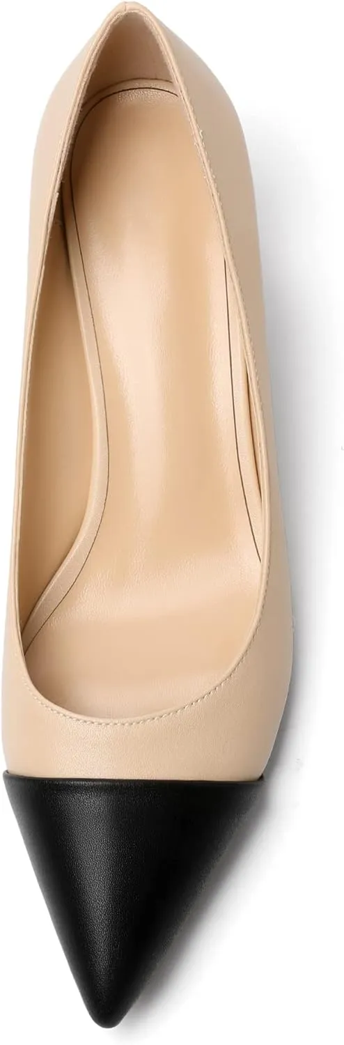 Zamikoo Women's Block Heel Pumps, Pointed Toe Slip on Classic Chunky Low Heel Cap Toe Dress Shoes for Office Wedding Work Evening 2 Inches