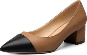 Zamikoo Women's Block Heel Pumps, Pointed Toe Slip on Classic Chunky Low Heel Cap Toe Dress Shoes for Office Wedding Work Evening 2 Inches